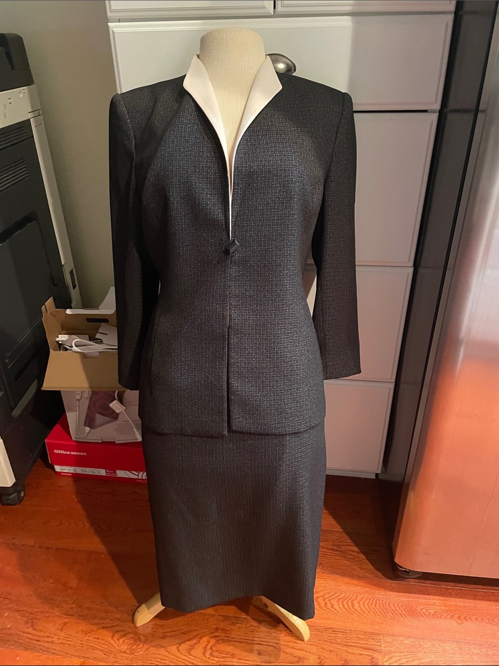 Kasper Black Suit Jacket with White Collar Trim